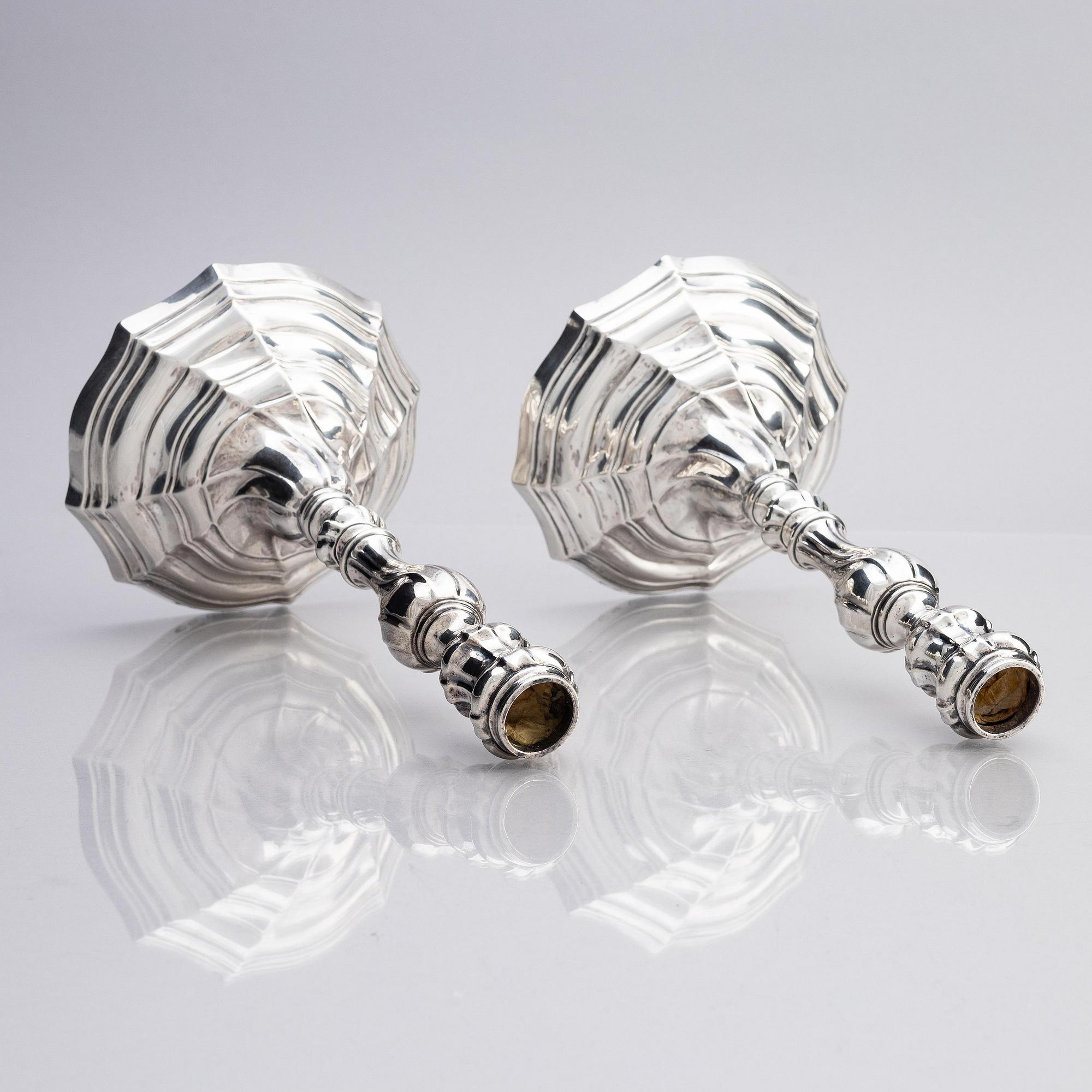 A pair of Belgian silver candlesticks, Ghent, Belgium, 1779.