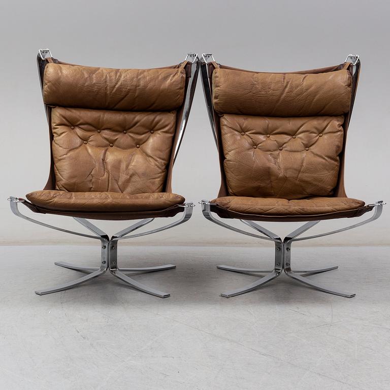 A pair of 'Falcon chair' easy chairs by Sigurd Russel, Vatne Möbler, Norway, 1970s.