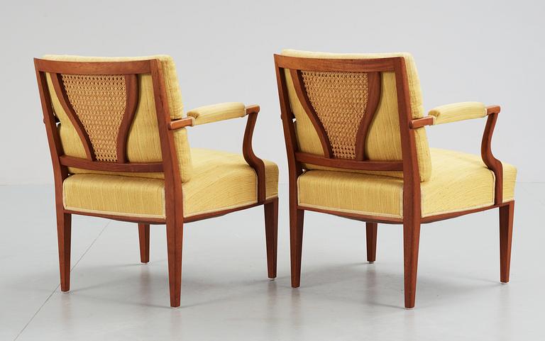 A pair of Josef Frank mahogany armchairs,