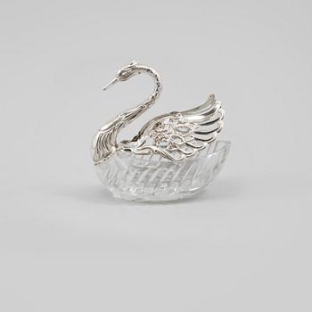 SALTKAR, silver och glas, importstämplad, 1900-talets andra hälft.