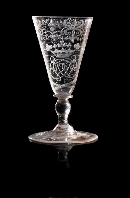 SPETSGLAS. Sverige, tidigt 1700-tal, troligen Kungsholms glasbruk.