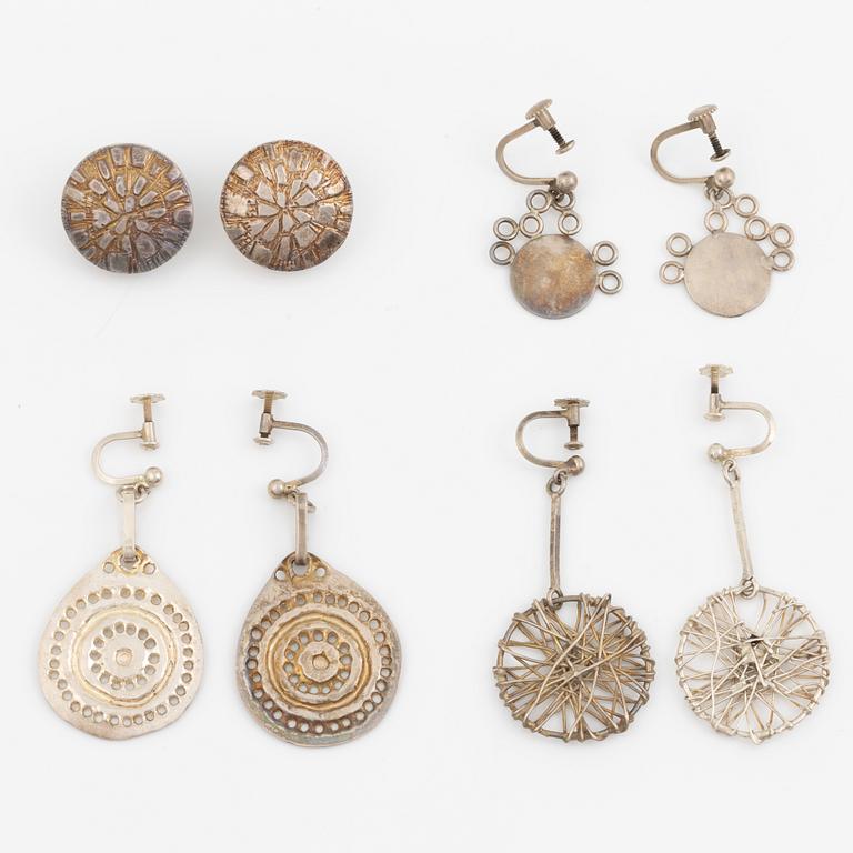 Lars Arby, four pairs of earrings, silver, Gothenburg, among others 1963 and 1967.