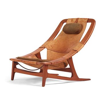 386. Arne Tideman Ruud, a teak and natural brown leather 'Holmenkollen' chair, AS Inventar/ Norcraft, Gjövik Norway, 1950s-1960s.