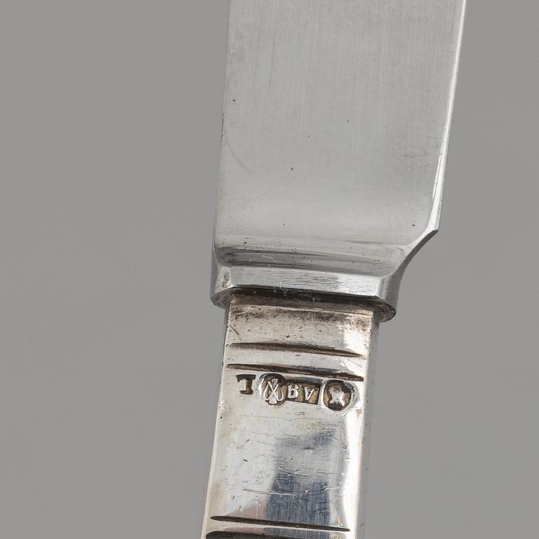 Jacob Ängman, six silver butter knives, model 'Rosenholm', GAB, Stockholm 1951-57.