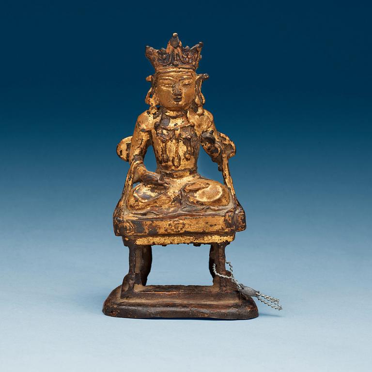 A gilt bronze figure of a seated Bodhisattva, Qing dynasty, 18th Century.