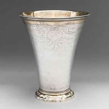 A Swedish parcel-gilt silver wedding-beaker, maker's mark of Kilian Kelson, Stockholm 1764.