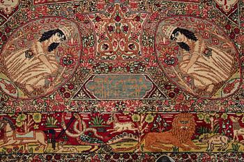 A rug, antique Kerman Laver figural, ca 209,5-211 x 131-133,5 cm.