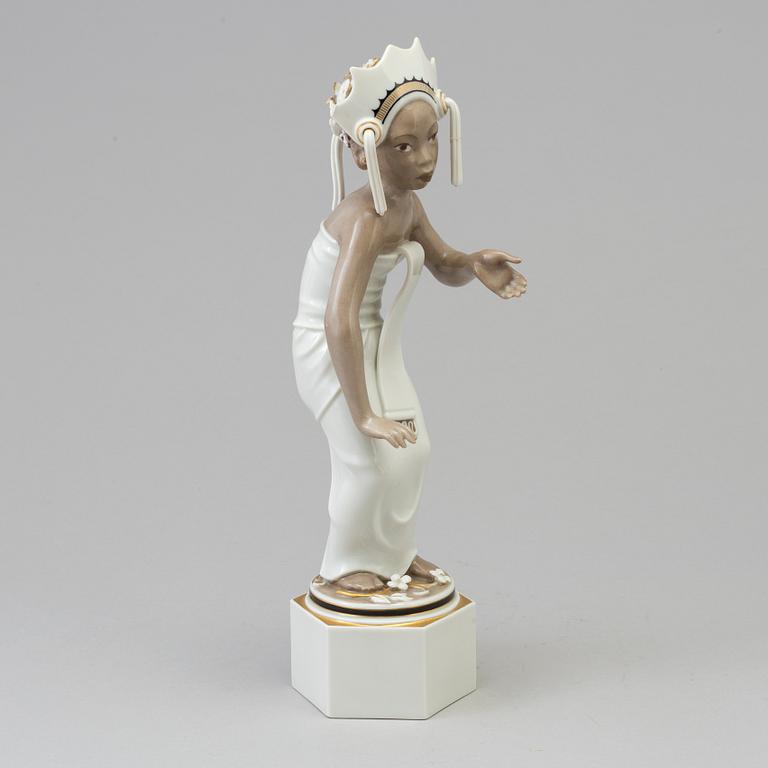 An Arno Malinowski porcelain figurine, 'Balinese dancer', for Royal Copenhagen, Denmark, 1940s.