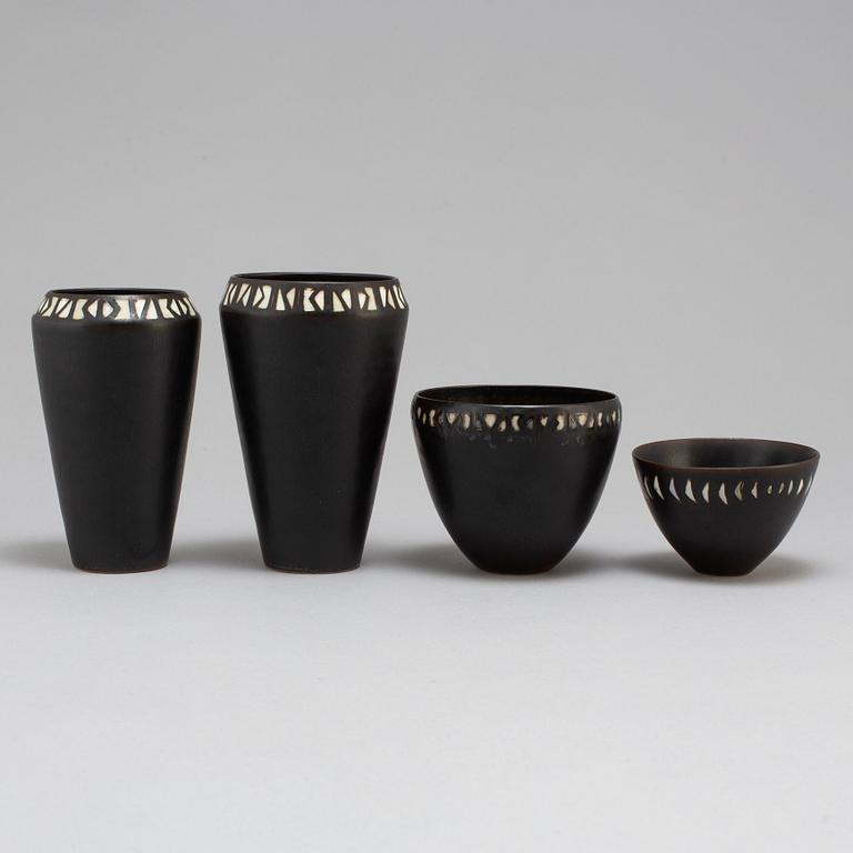 CARL-HARRY STÅLHANE, 2 stoneware vases and 2 bowls, unique,  Rörstrand.