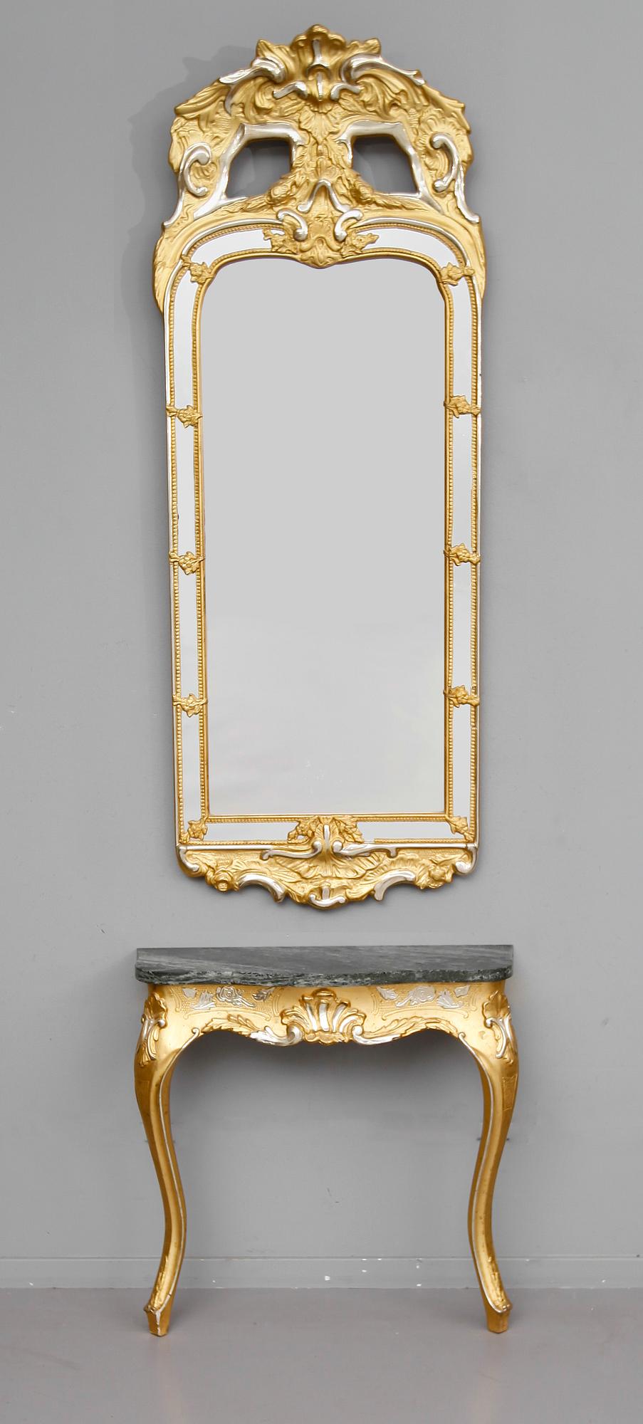 SPEGEL MED KONSOLBORD, rokokostil, 1900-talets första hälft.