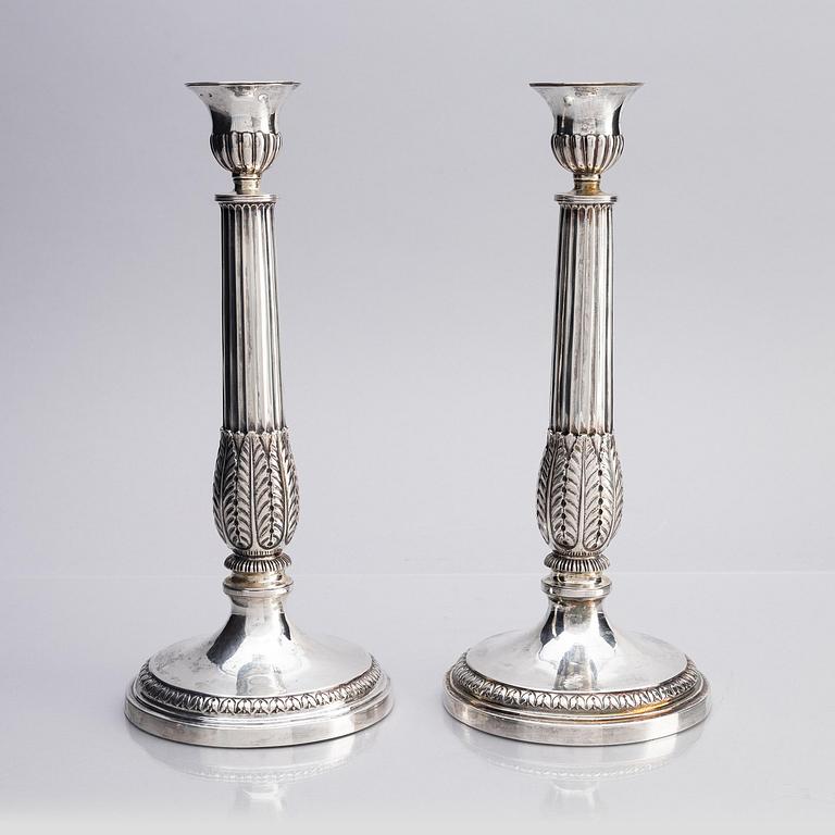 A pair of Danish 19th century silver candlesticks, marks of Carl Fredrik Westrup, Copenhagen 1827.