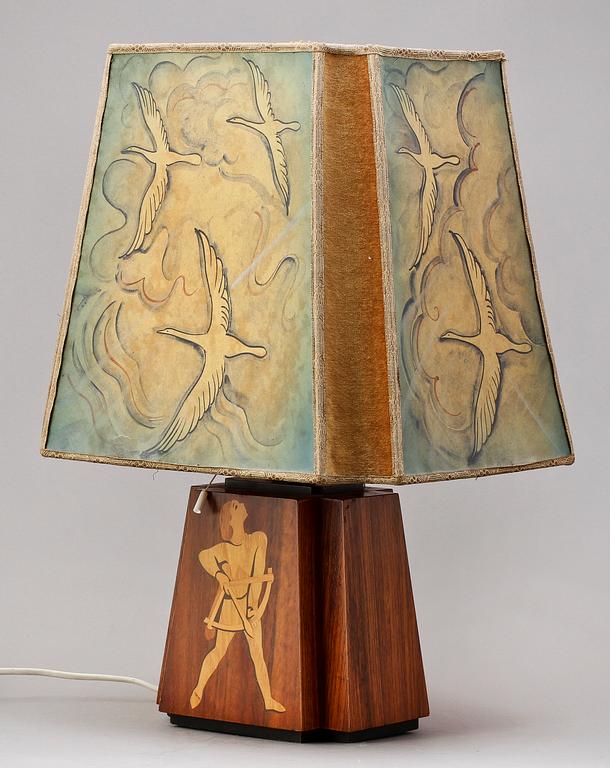 BORDLAMPA, "Bågskytten"/"Nr 95.", Birger Ekman, Mjölby Intarsia, omkring 1940.
