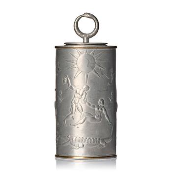 242. Nils Fougstedt, a pewter and brass jar model "A 608”, Firma Svenskt Tenn, Stockholm 1929.