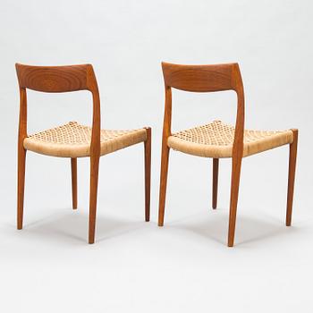 Niels Otto Møller, stolar, 6 st, modell 77, J.L. Møllers Møbelfabrik, Danmark, 1960-tal.