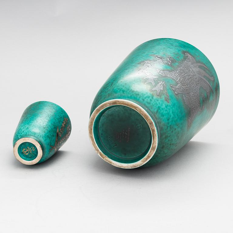 Wilhelm Kåge, Two 'Argenta' vases, stoneware, Gustavsberg, Sweden.