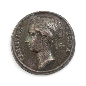 194. Kastpenning, Drottning Kristinas kröning 1650, av Erich Parise (medaljgravör under 1600-talets mitt).