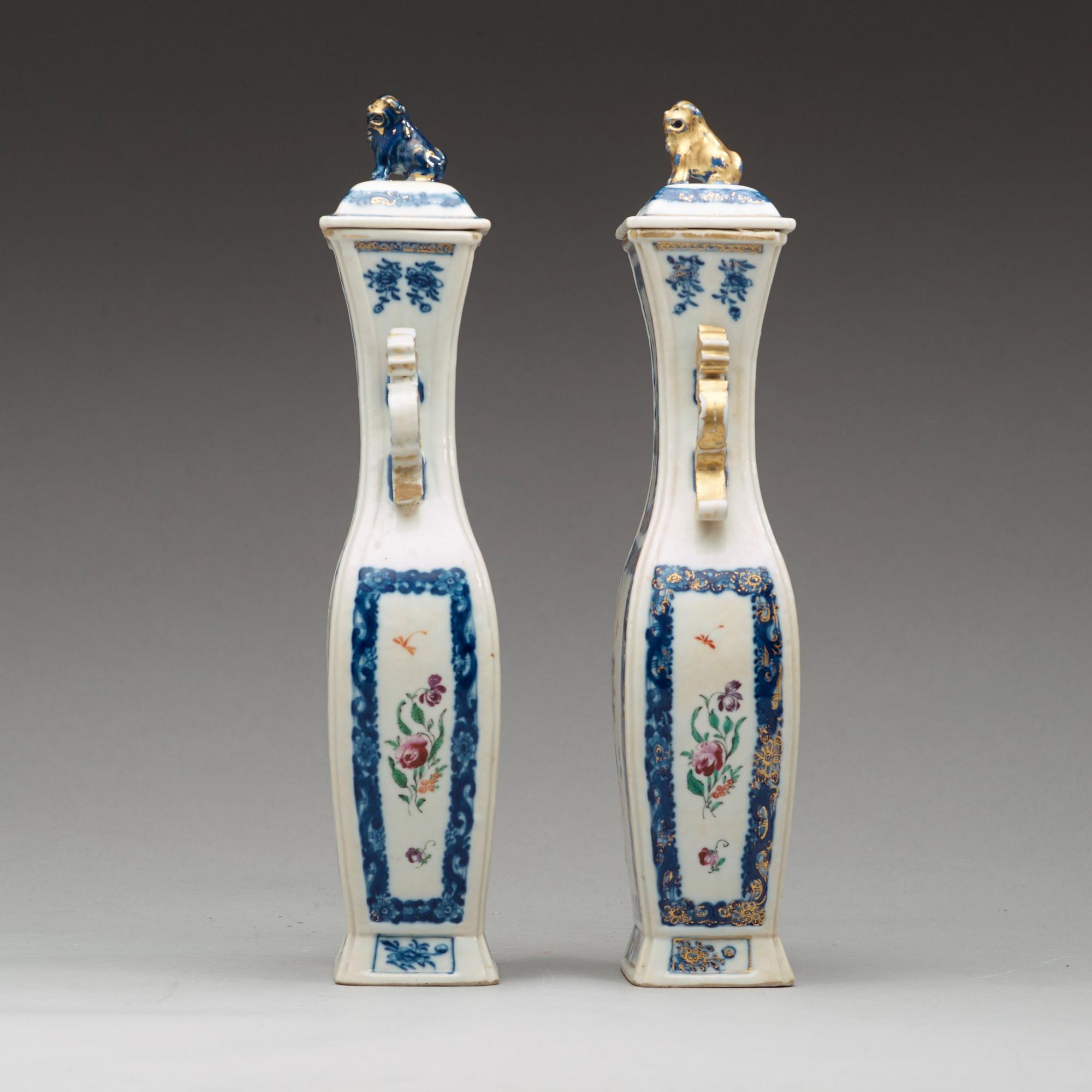 A pair of famille rose vases with cover, Qing dynasty, Qianlong (1736-95).