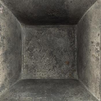 A pair of late Gustavian pewter candlesticks, mark of Magnus Bergman, Malmö 1809.
