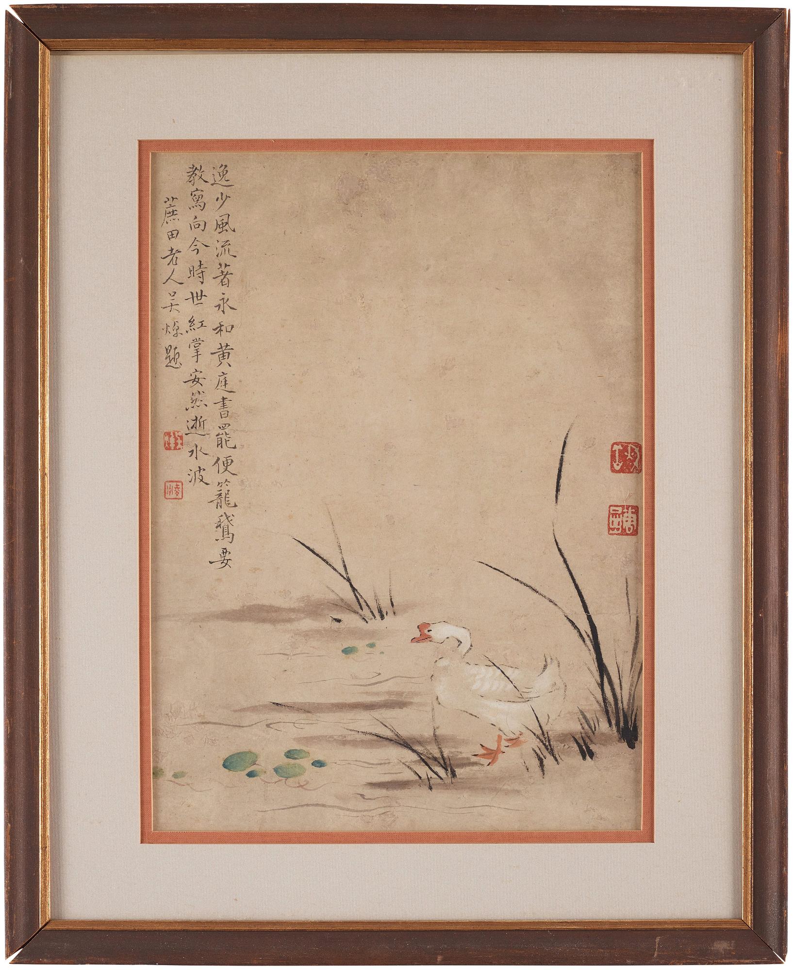 Målning, färg och tusch på papper. Kina, Qingdynastin. Signerad Wu Chao  吴焯, (1676-1733).