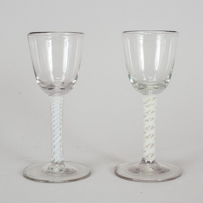 A pair of 18th century wine glasses.