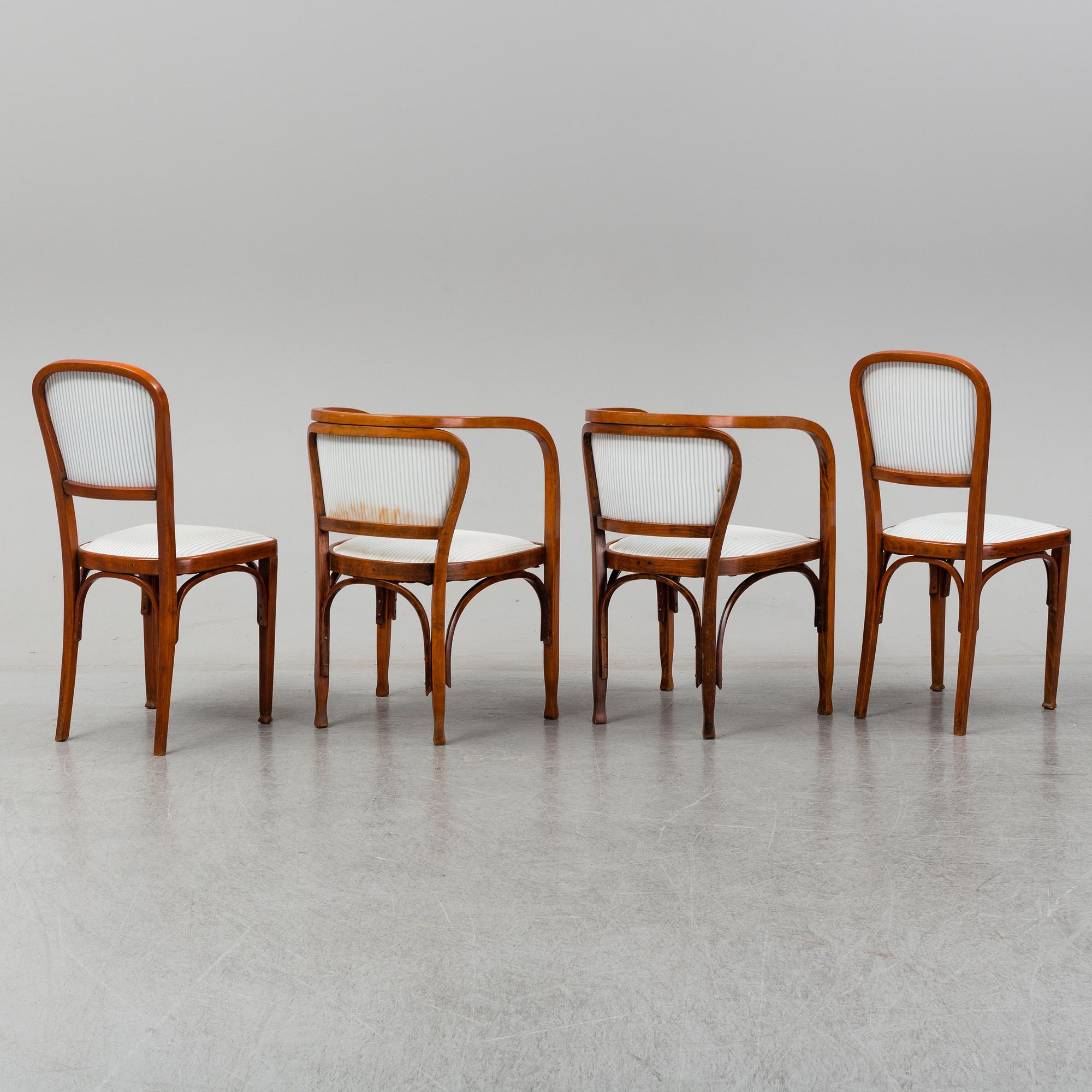 Gustav Siegel, a pair of armchairs, a pair of chairs and a sofa, probably by Jacob & Josef Kohn, Vienna early 1900's.
