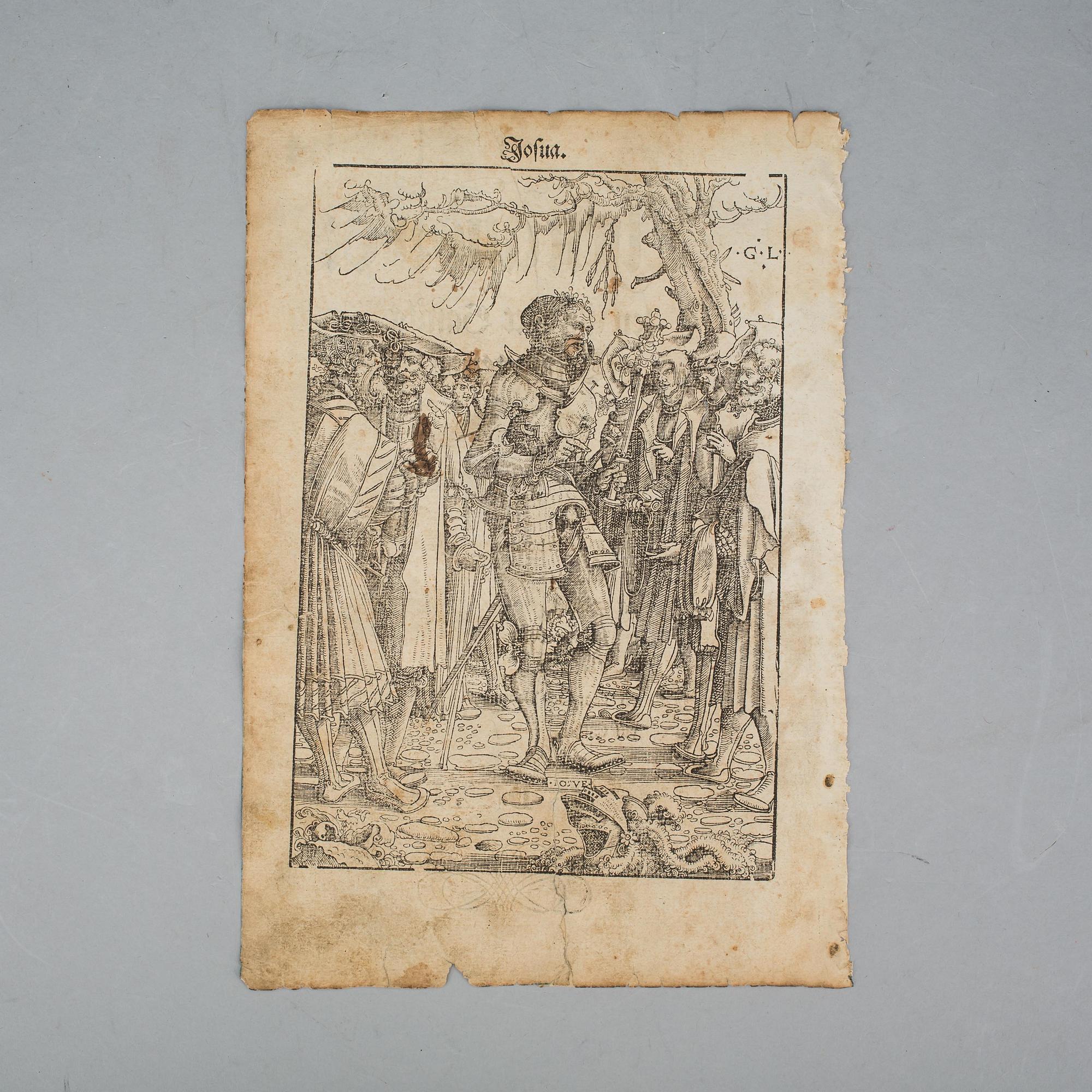 TRÄSNITT, "Josua", Georg Lemberger efter Lukas Cranach  , ur Gustav Vasas bibel. 1500-tal.