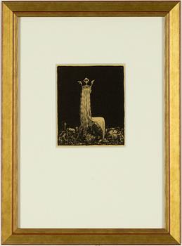 John Bauer, litografi, ur sviten: "Troll" 1915. Signerad JB i trycket.