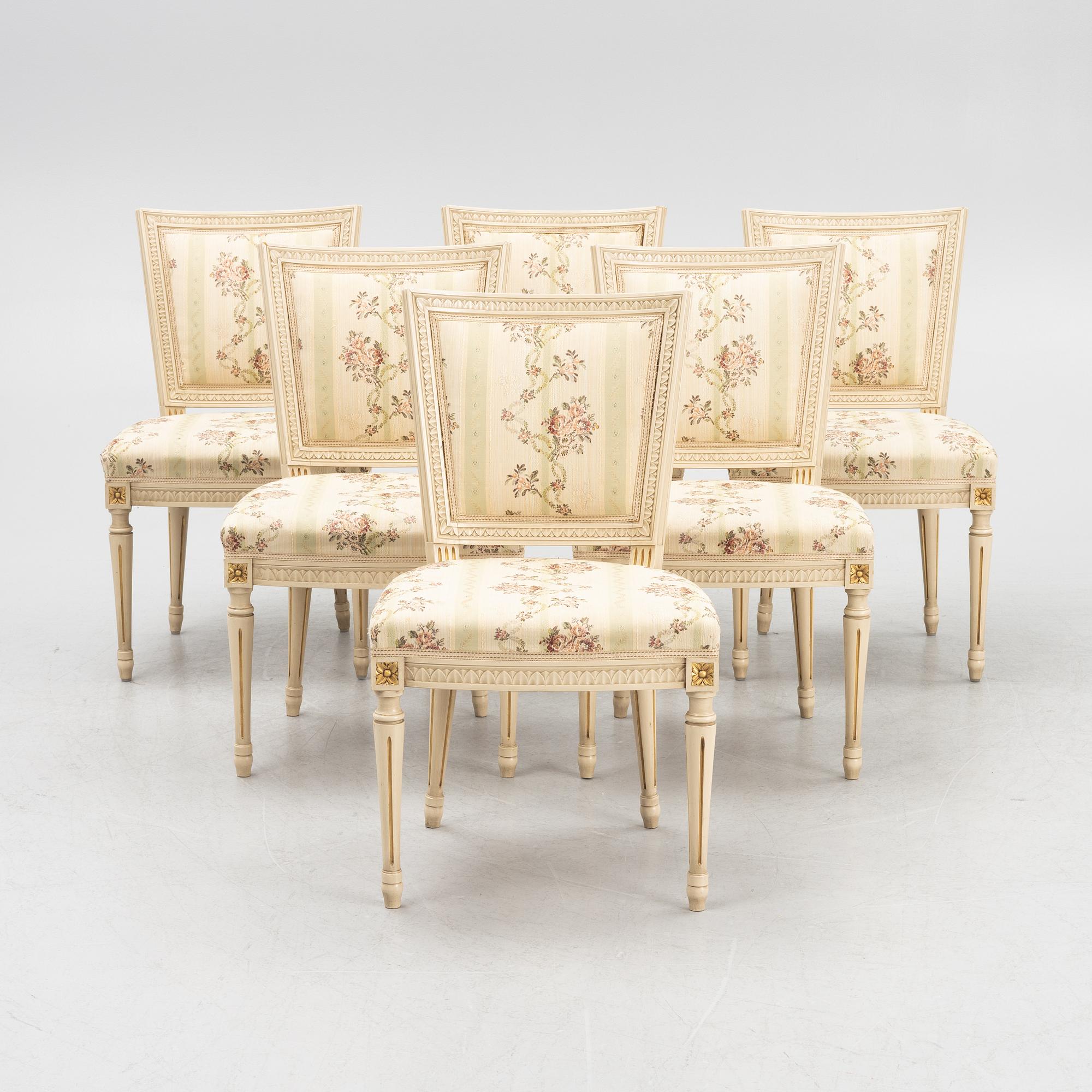 Stolar, 6 st, gustaviansk stil, 1900-talets andra hälft.