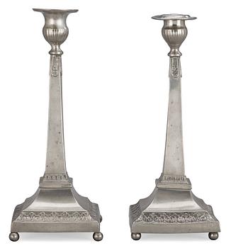 A pair of late Gustavian pewter candlesticks by P. H. Lundén.