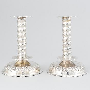 A pair of swedish baroque style silver candlesticks, Tesi, Gothenburg 1948.