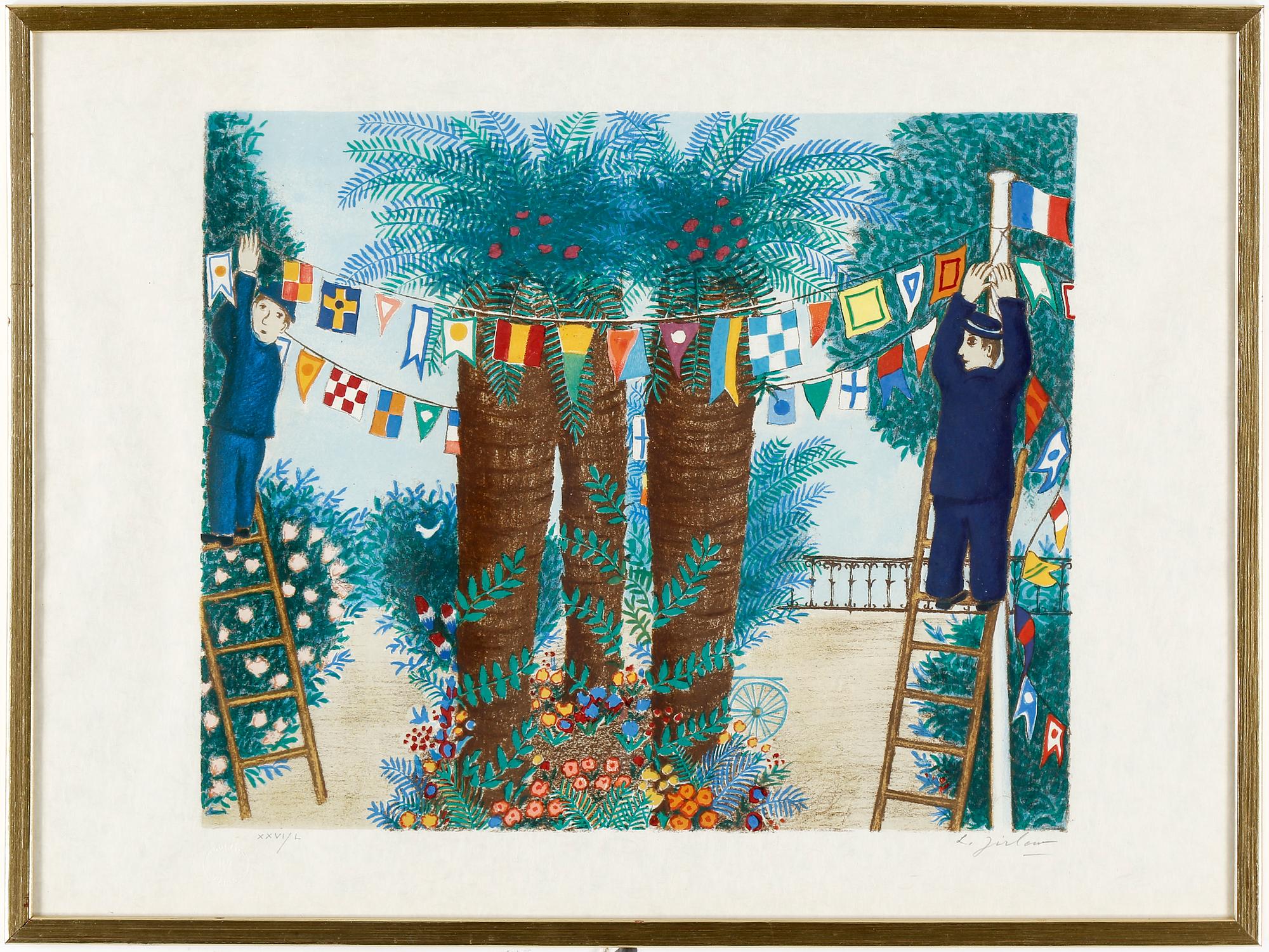 LENNART JIRLOW, litografi, "Flaggspel", signerad och numrerad XXVI/L.
