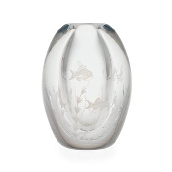 An Edward Hald graal glass vase, Orrefors 1954.
