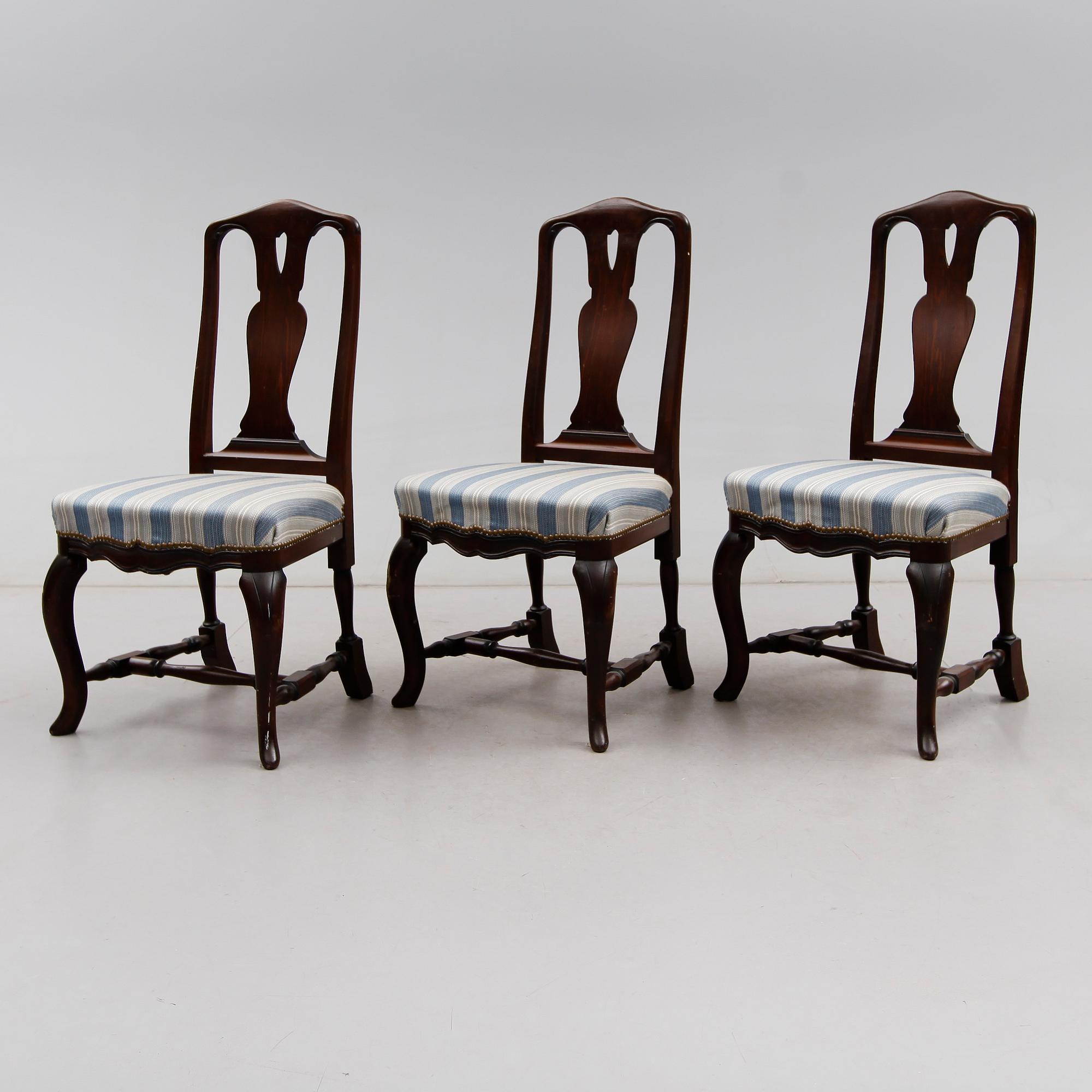 STOLAR, 3 st, senbarockstil, 1900-talets andra hälft.
