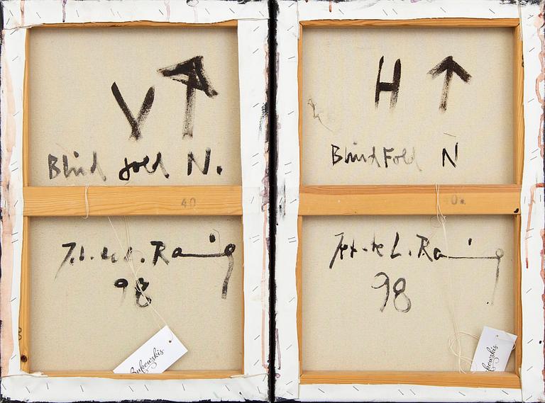 Jette L Ranning, oil on canvas, diptych, signed and dated 98 on verso.