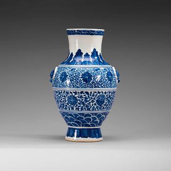 A large blue and white vase, China, presumably Republic, 20th Century, with Wanli six character mark.