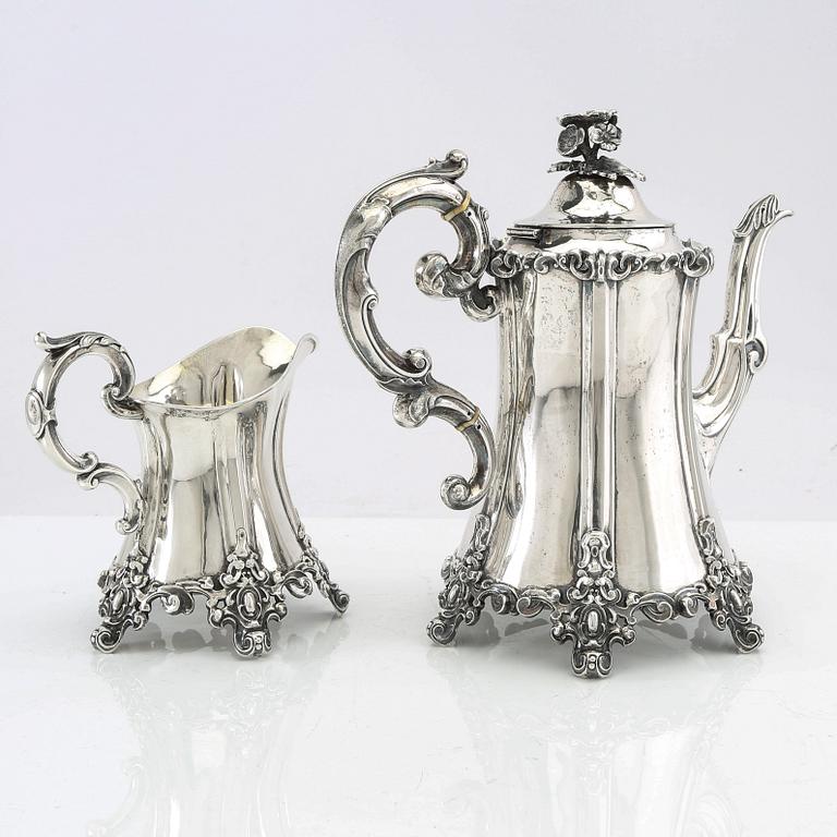 Christian Hammer Coffee Pot and Milk Jug, Silver, Stockholm 1857.