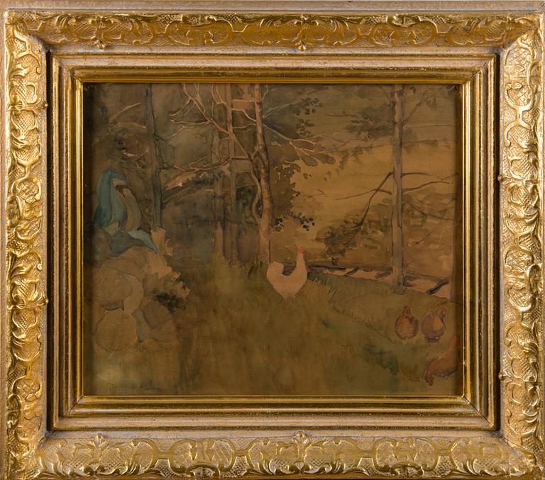 AKSELI GALLEN-KALLELA, ROOSTER AND HENS.