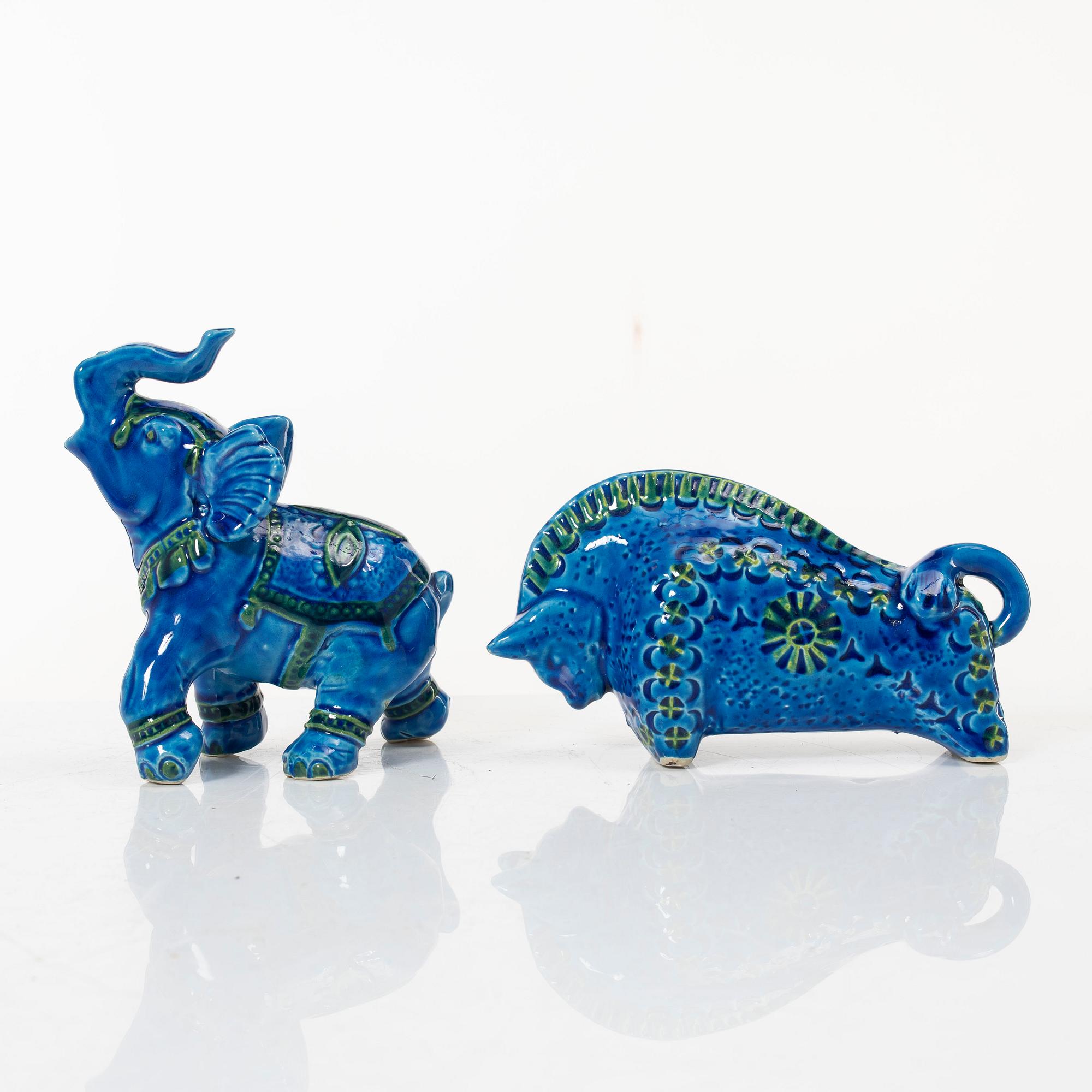 Aldo Londi, figurines 2 pcs, bowl, Bitossi, 1960s/70s.