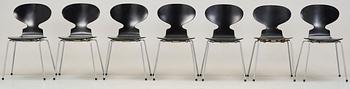 STOLAR, 7 st, "Myran", Arne Jacobsen för Fritz Hansen, 1900-talets andra hälft.