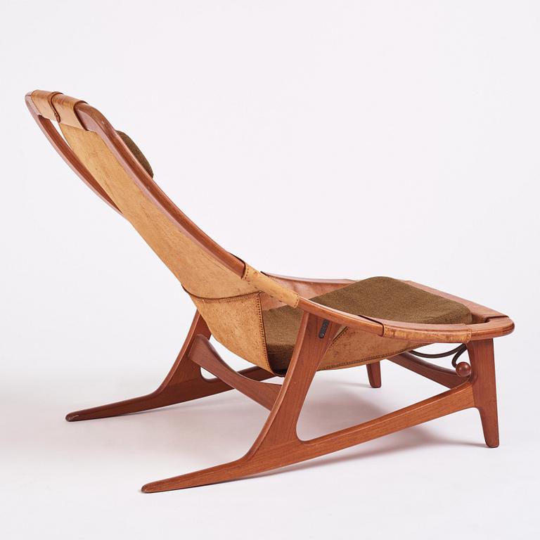 Arne Tideman Ruud, a teak and natural brown leather 'Holmenkollen' chair, AS Inventar/ Norcraft, Gjövik Norway, 1950s-1960s.