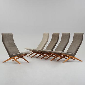 Bodil Kjaer, fem fåtöljer, Harbo Sølvsten, Danmark ca 1955.