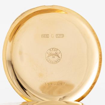 Longines, pocket watch, hunter, 18K gold with chain, 52 mm.