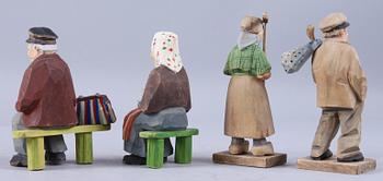 FIGURINER, 4 st, trä, varav 2 st sign Carl Johan Trygg 1944.