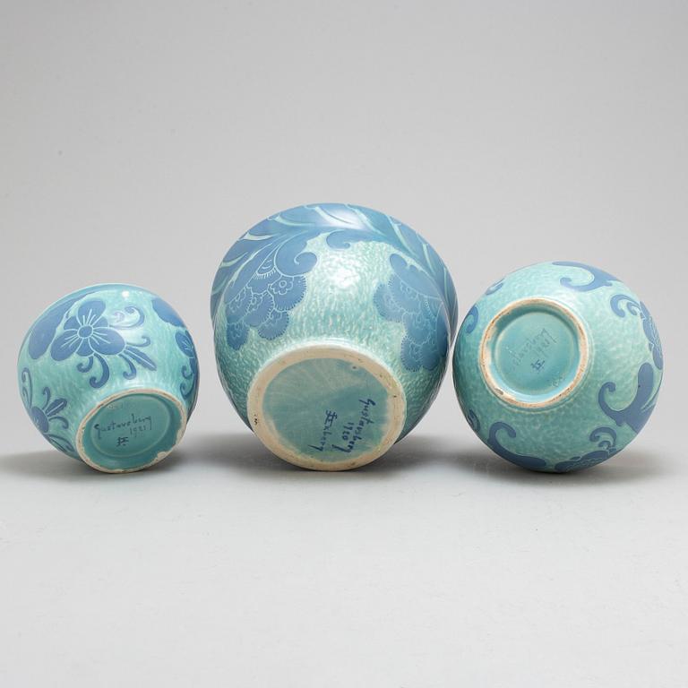 JOSEF EKBERG, three 'Sgrafitto' ceramic plant pots from Gustavsberg, 1920-1.