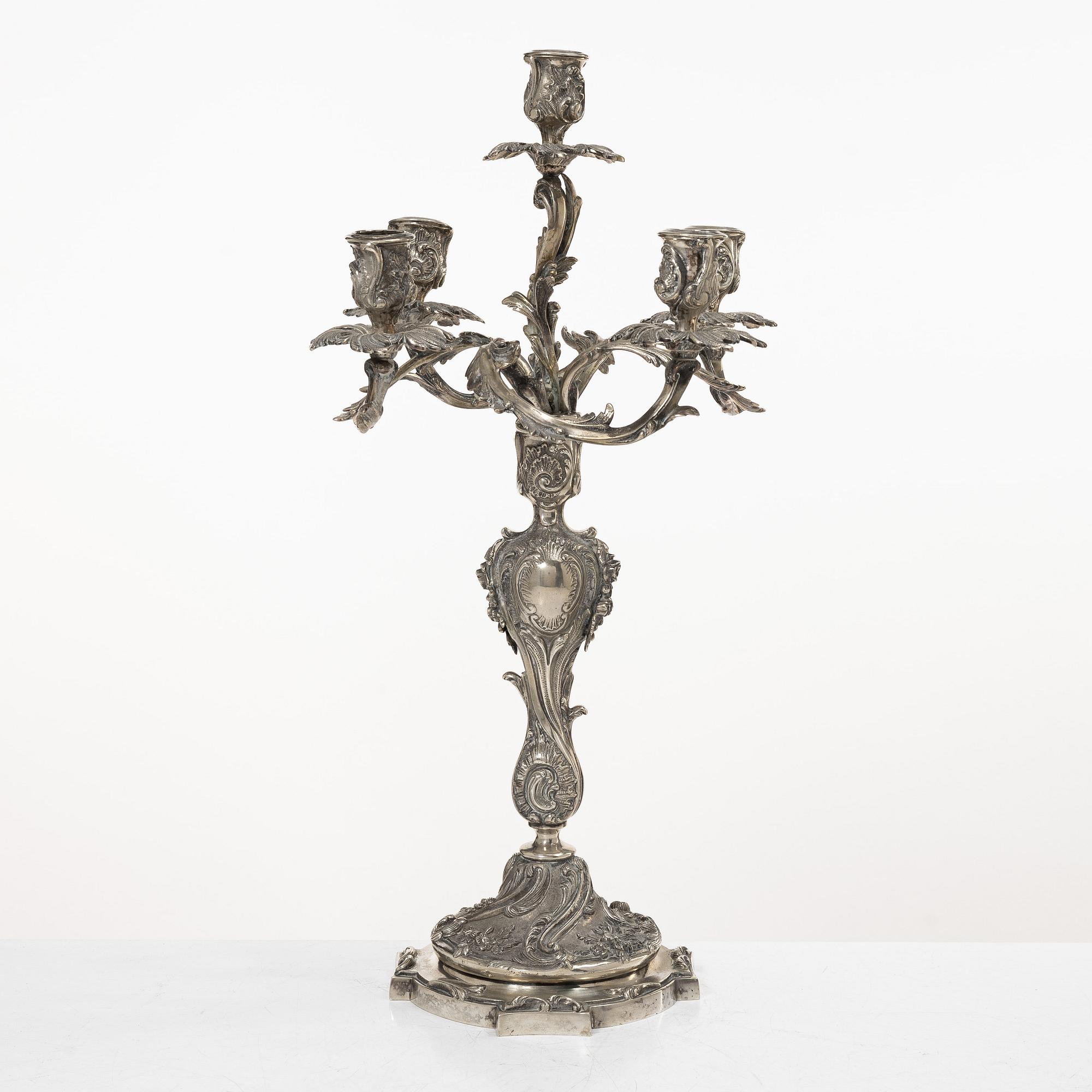 Candelabrum, silver, Rococo style, 20th century.