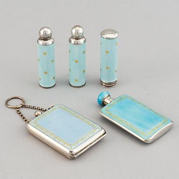 Five silver and enamel accessories, including David Andersen, Norway early 20th century.
