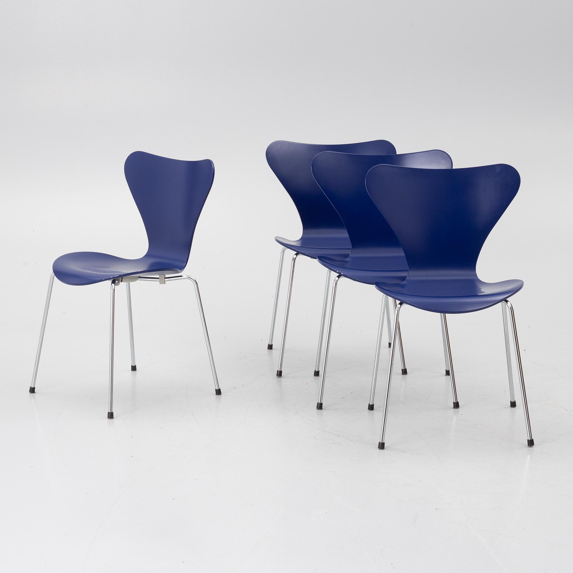 Arne Jacobsen, stolar, 4 st, "Sjuan", Fritz Hansen, Danmark.