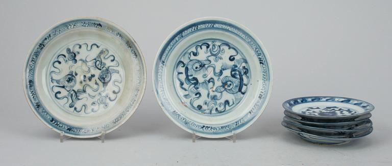 TALLRIKAR, 6 st, porslin, Kina, bla trol. Ming resp 1800-tal.