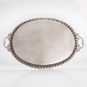 A Br. Grachev silver tray, Imperial Warrant mark, Saint Petersburg, Russia 1899-1903.