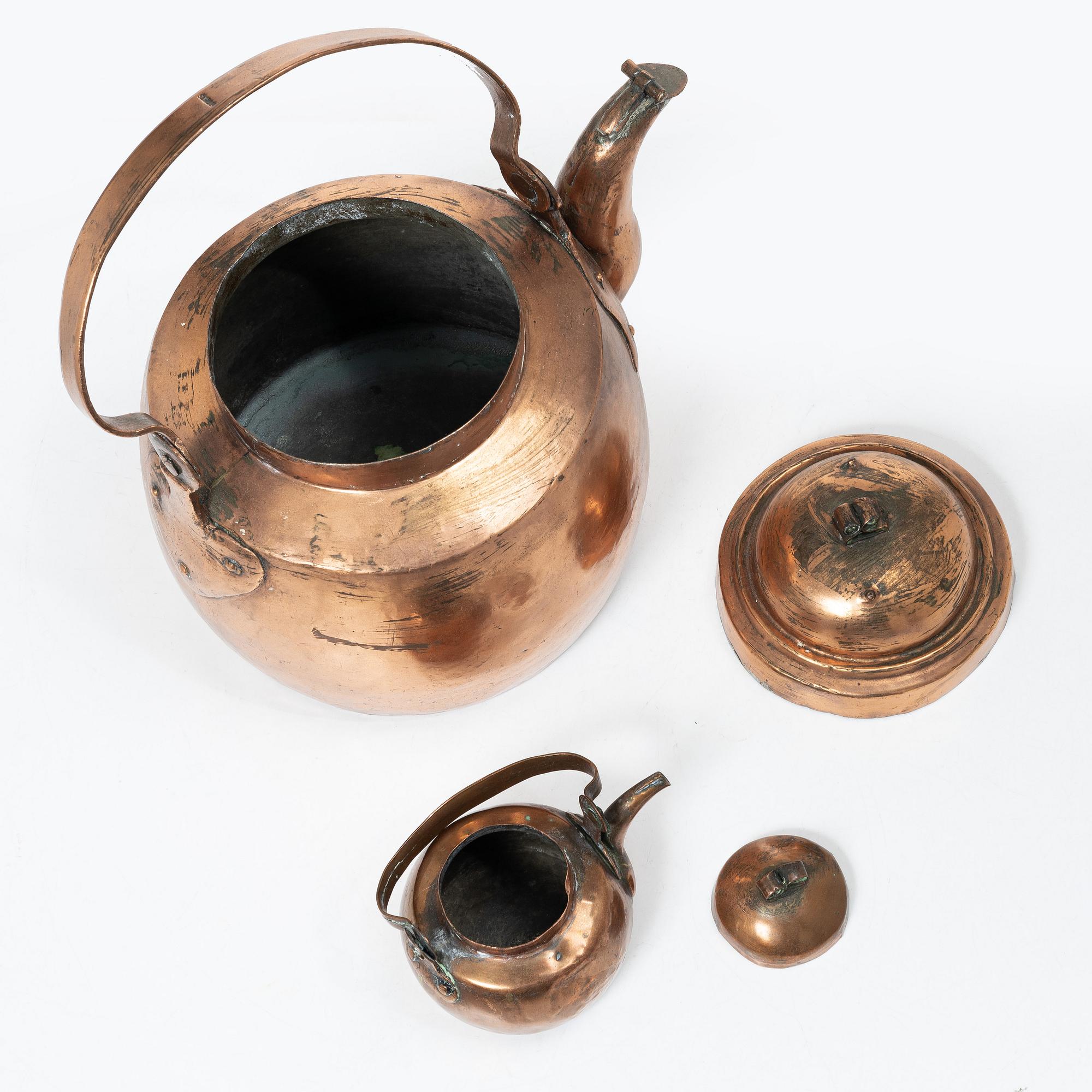 Coffee pots, 2 pcs, copper, Sweden, 18th/19th century.